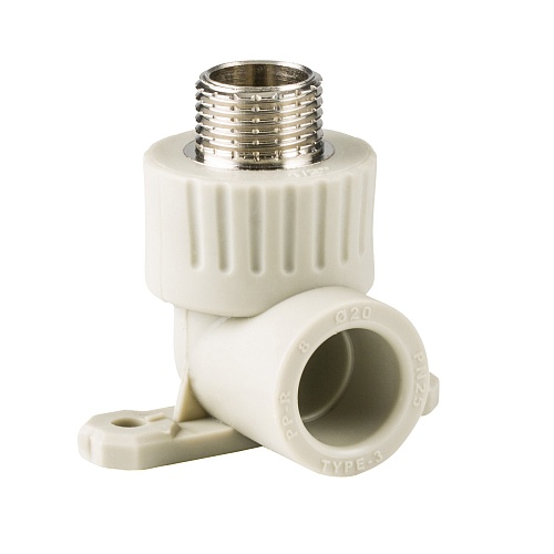 Угольник комбинированный с креплением PPR наружная резьба 25х 3/4, серый, РТП