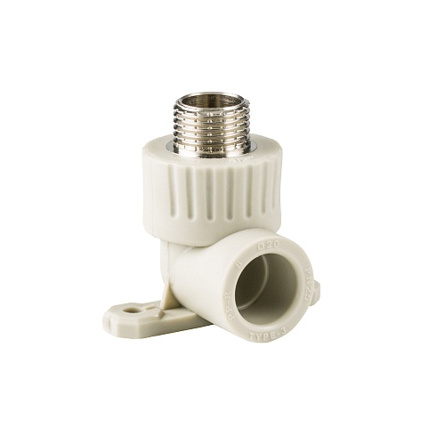 Угольник комбинированный с креплением PPR наружная резьба 20х 1/2, серый, РТП