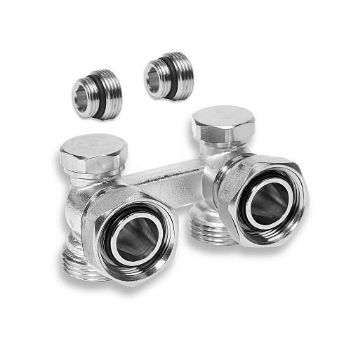 Узел Н-образный для нижнего подключения радиатора угловой, латунь  3/4", индивидуальная упаковка, никелированный, RTP